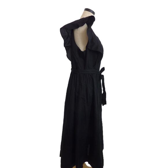 NWT J.Crew Black One Shoulder Ruffle Midi Dress 16 - Picture 2 of 7